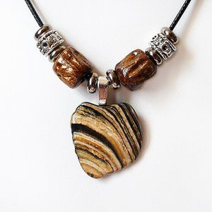 Shell Pendant Necklace With Handmade Clay Beads